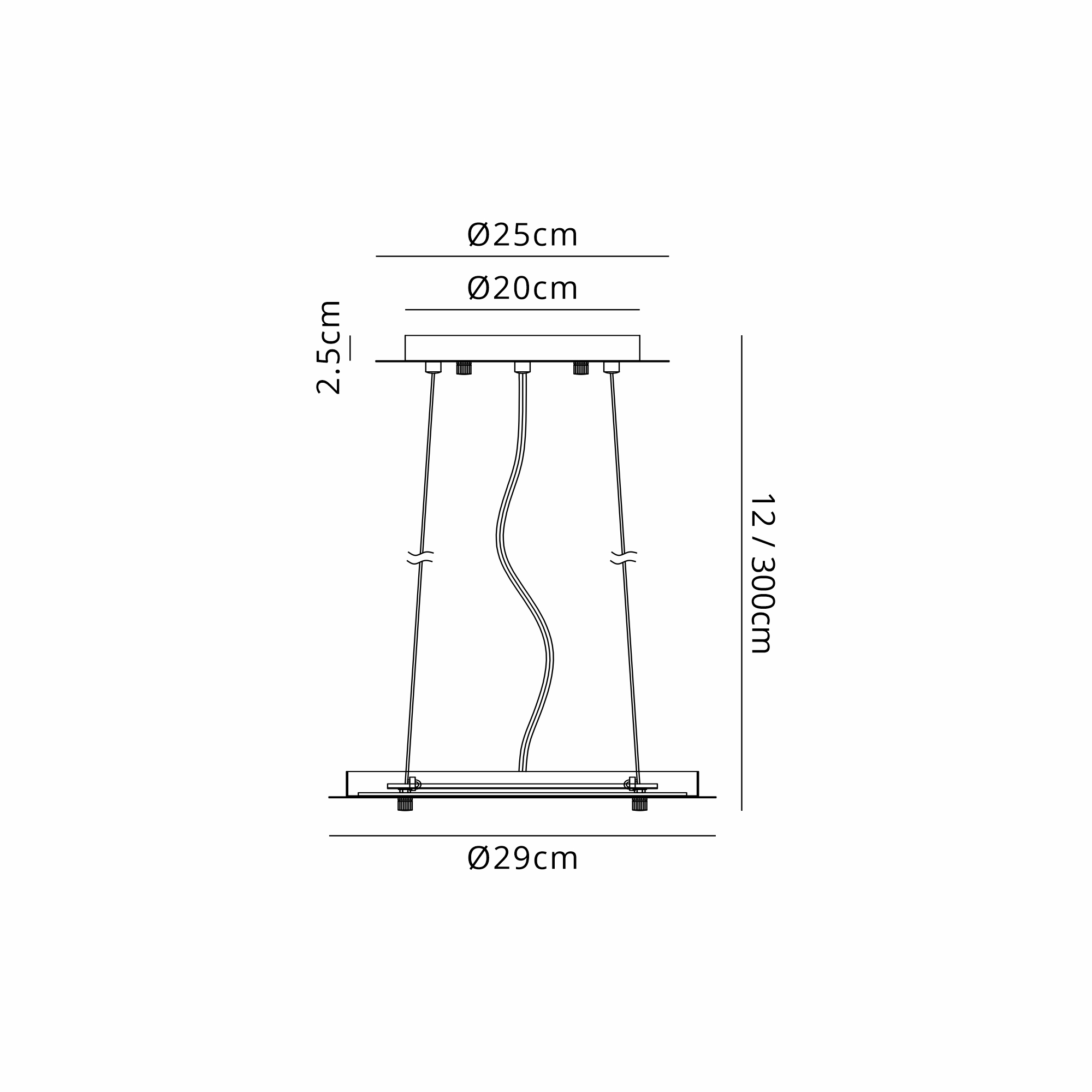 D0922BL/MBK  Lowan 290mm, 3m Suspension Plate c/w Power Cable To Lower Flush Fittings, Satin Black/Matt Black Max Load 20kg (ONLY TESTED FOR OUR RANGE OF PRODUCTS)